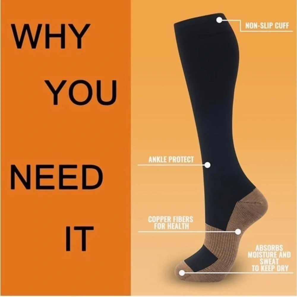 Black Copper Compression Socks, 20-30mmHg compression (1 pair)